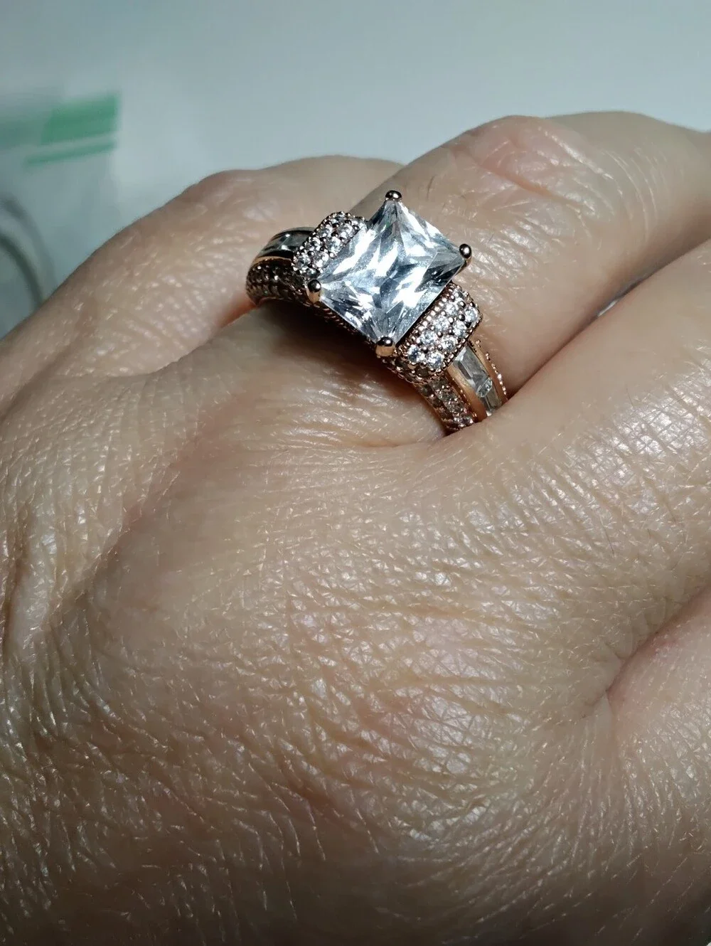 Vanna K Rose Gold 925 Silver Emerald Cut CZ Ring Sz 9 w/ Earrings Set